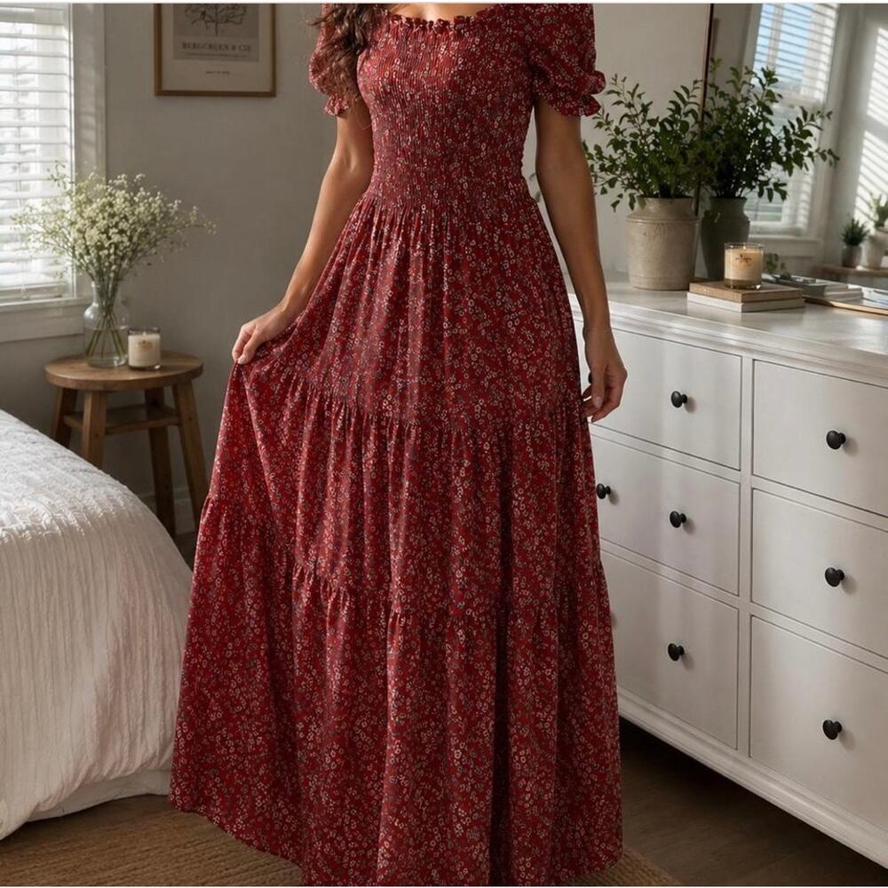 Max Studio Women's Red Paisley Flutter Sleeve Maci
Dress Sz Small